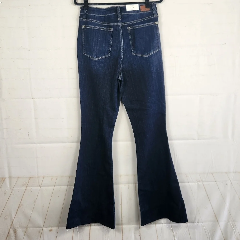 Judy Blue Natalie High Rise Flare Jeans Raw Hem Dark Wash Stretch Denim Size 30